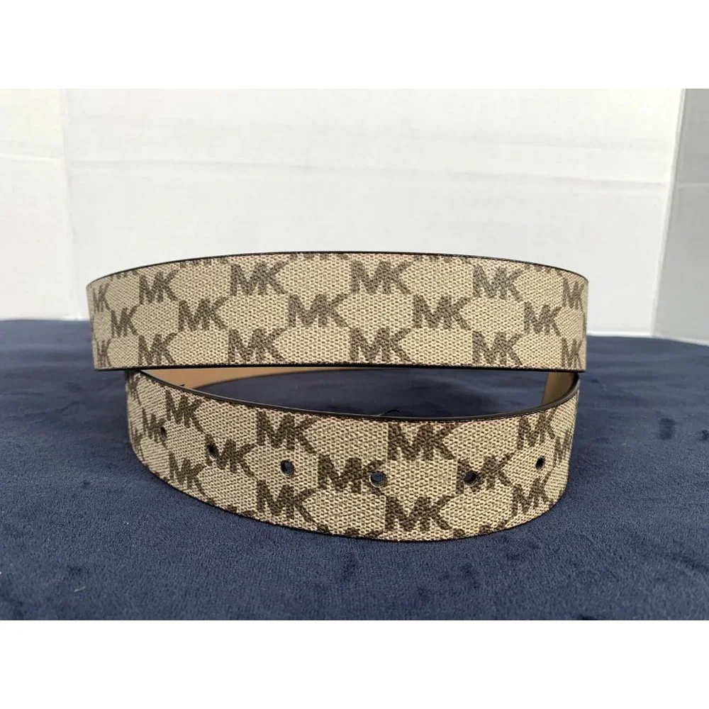 Michael Kors Signature Belt Medium Ivory Brown Logo Gold Buckle New with‎ tags